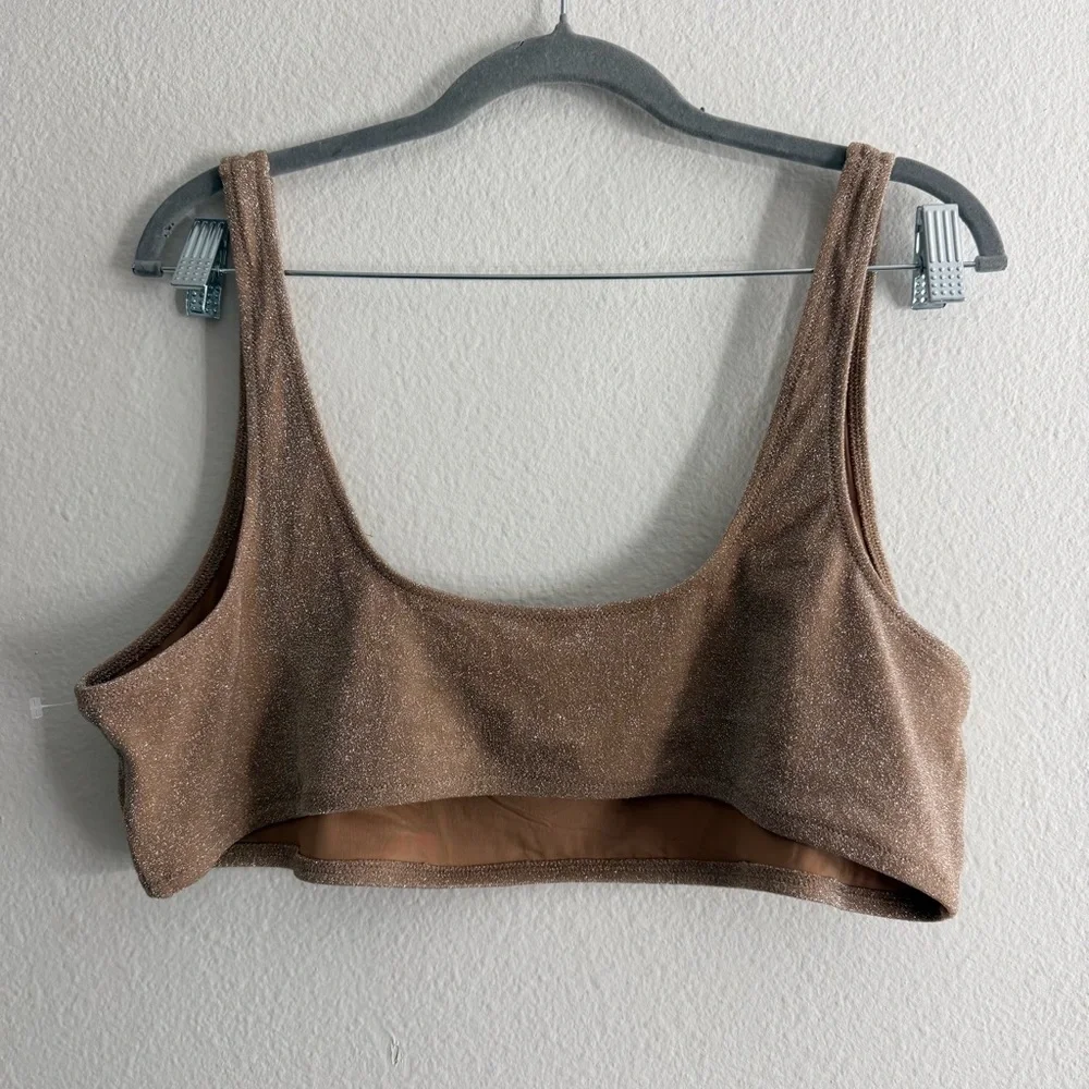 Skims Women’s Gold/Tan Glitter Swim Scoop Bikini Top Size 3X